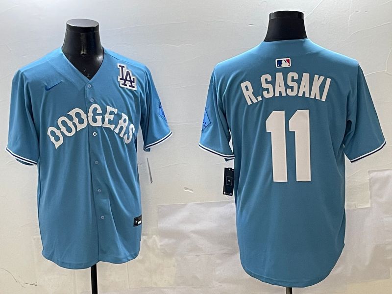Men Los Angeles Dodgers #11 R.Sasaki Light Blue Joint Name 2025 Nike MLB Jersey style 6->los angeles dodgers->MLB Jersey